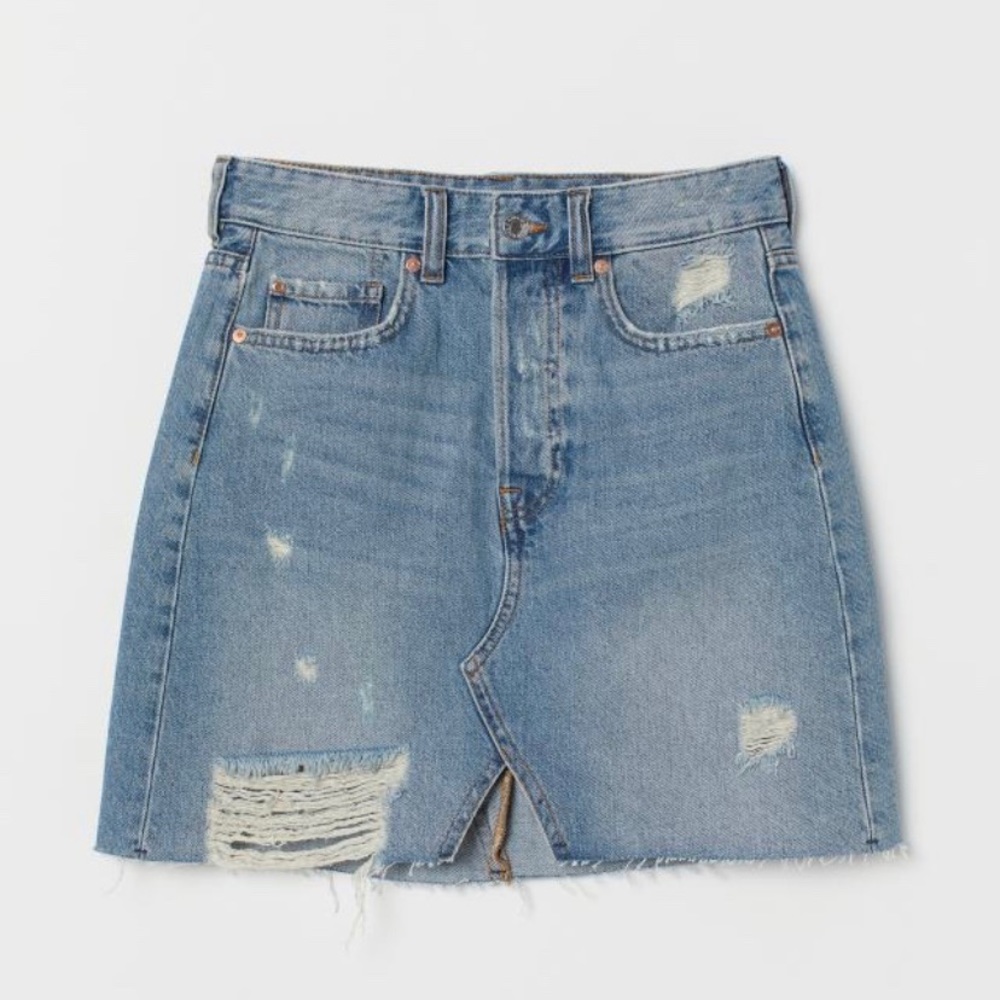 H&M &Denim Buttonfly Distressed Raw Hem Skirt